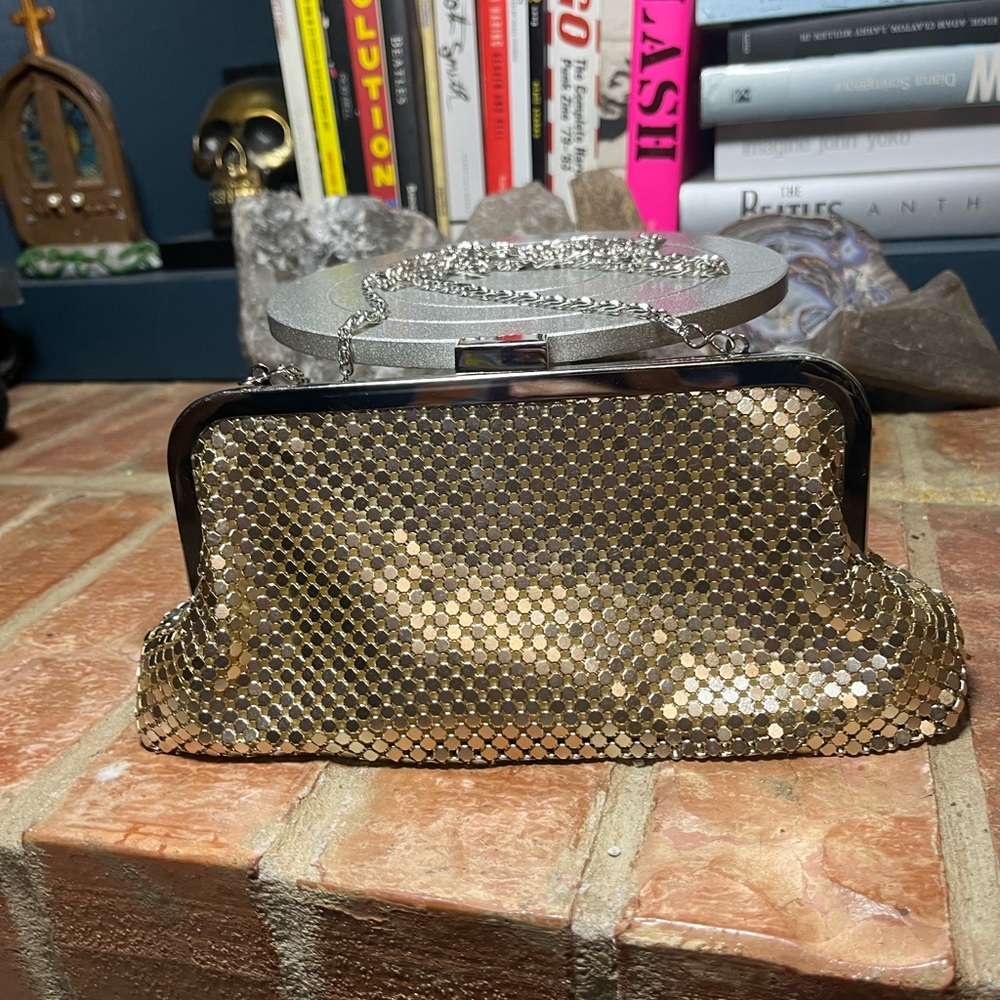 Jessica McClintock Gold Mesh Shoulder Bag with Chain Strap - Picture 2 of 4